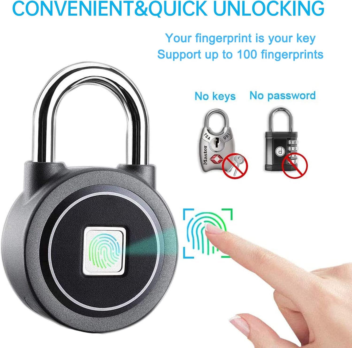 Smart Biometric Fingerprint Padlock with Bluetooth Connectivity and Mobile App, Water-Resistant Design for Gym, Sports, Bike, School, Locker, and Storage (Grey)